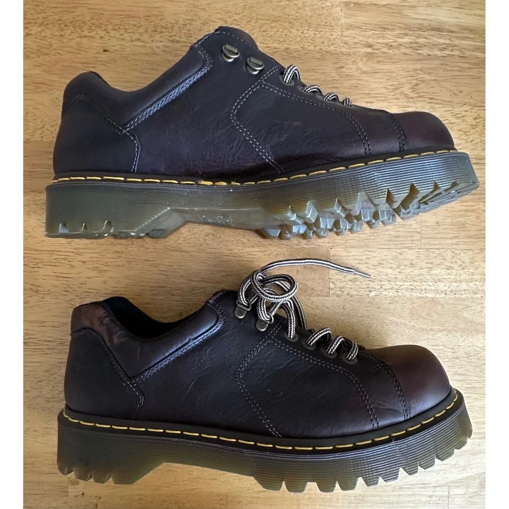 VTG Dr. Martens Brown Leather Chunky Platform Shoes Mens 12 NEW Y2K 10938 READ
